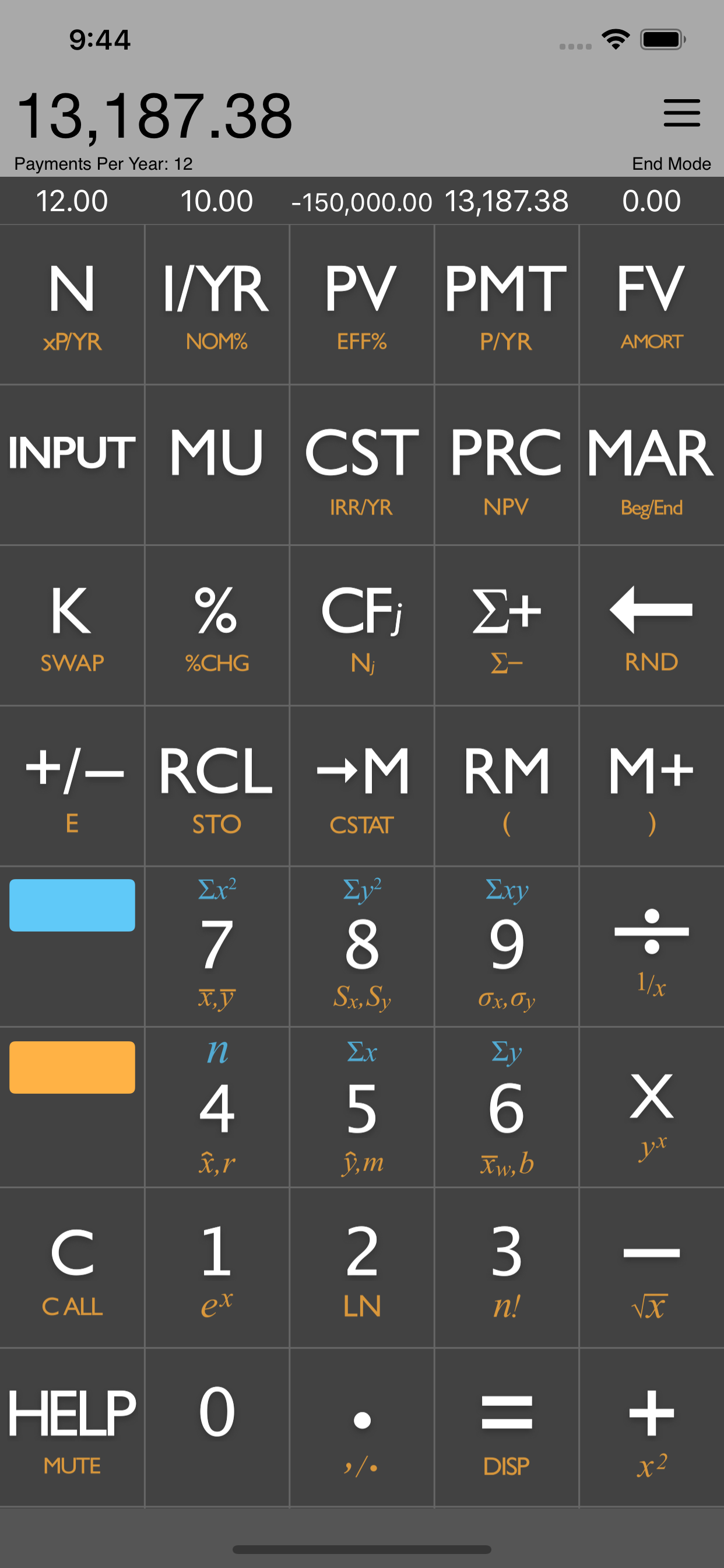 screenshot of 10bii calculator keys