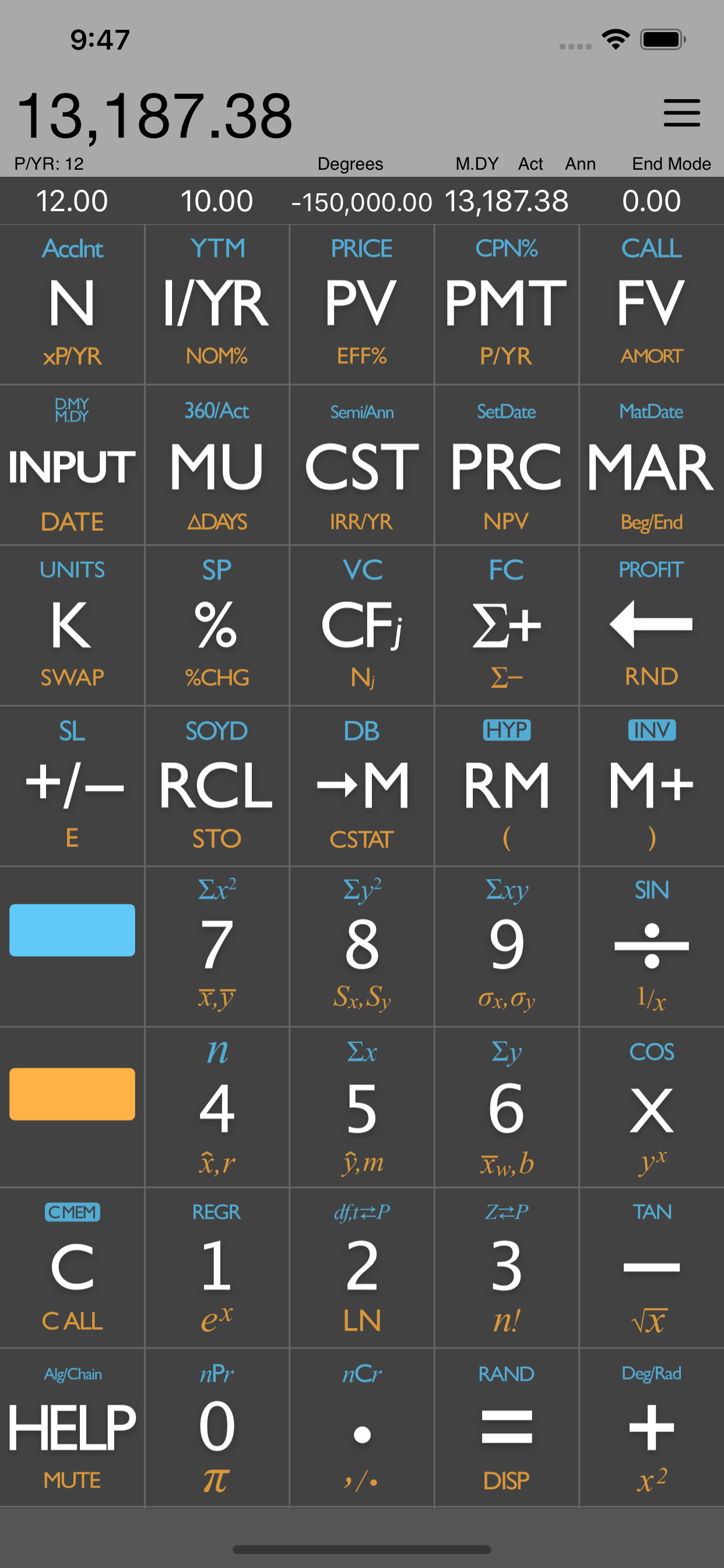 screenshot of 10bii+ calculator keys
